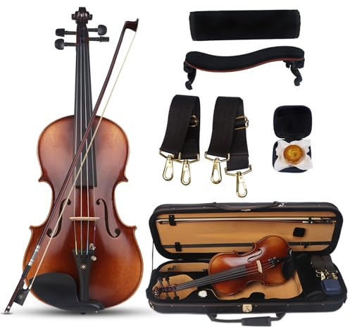 AKLOT Violin Outfit 4/4 Full Size, Spruce Violin and Ebony Fittings for Professional, Handmade Fiddle with Bow, Rosin, Backpack Strap, Carrying Case