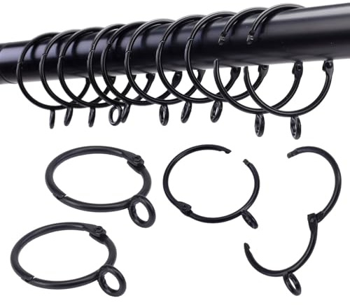 Openable Curtain Rings with Eyelet,24PCS Black Curtain Rings,Drapes Rings 2 in Interior Diameter,Hinge Snap-Joint Design, Fits Curtain Rods Up to 1.8 Inches TXZWJZ