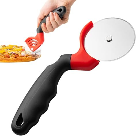 Cortador de pizza de acero inoxidable, cortador de pizza ergonómico, cortador de pizza grande con mango de y diseño de orificio para colgar, herramienta para hornear para cocina y cursos de