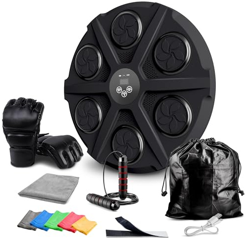 Ezero Maquina de Boxeo Musical Adulto con Bluetooth y LED – Entrenamiento de Boxeo Pared Musical con 12 Niveles y Cintas – Mejora Reflejos y Resistencia – Ideal para Casa, Principiantes y Avanzados