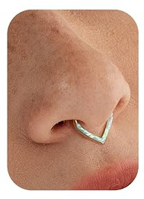BodyBonita Opal 16G Teardrop Septum Piercing Jewellery - 316L Surgical Steel Hinged Nose Rings Hoops Septum Clicker Conch Helix Piercings Jewellery Daith Cartilage Earring White Opal 8 mm Gold