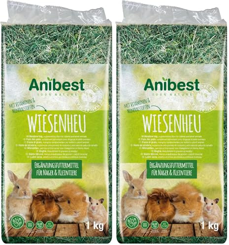 Anibest Foin des prés - Nourriture 100% Naturelle pour Lapins, Hamsters, cochons d'Inde Ainsi Que d'autres rongeurs et Petits Animaux - Fabriqué en Allemagne - 1 kg (Lot de 2)