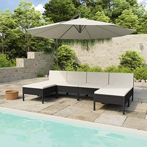 Verderoom 6pz Set Divano Giardino per Esterno, Divano da Esterno, Salotto da Giardino, Divano Rattan, Divani da Giardino, Set Salotto da Esterno con Cuscini in Polyrattan Nero