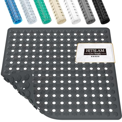 HITSLAM Duschmatte rutschfest, Antirutschmatte für die Dusche 53x53cm, Badewannenmatte mit Saugnäpfen-100% BPA-frei, Quadrat Rutschmatte Dusche schimmelresistent & maschinenwaschbar, Dunkelgrau