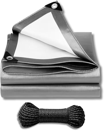FourSZN Lona Impermeable Exterior Reforzada 300 g/m², Toldo de Protección PE Doble Cara con Ojales de Aluminio y Cuerda Incluida, Resistente a Rayos UV y Lluvia para Jardín, Piscina, Coche y Leña 4x6m