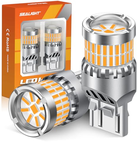 SEALIGHT 7440 7443 LED Bulbs Amber Yellow, Upgraded T20 7444 7443NA 7441 W21W 992 LED 56-SMD with Projector Lens, Need Extra Load Resistor for Front Rear Turn Signal Lights, Pack of 2