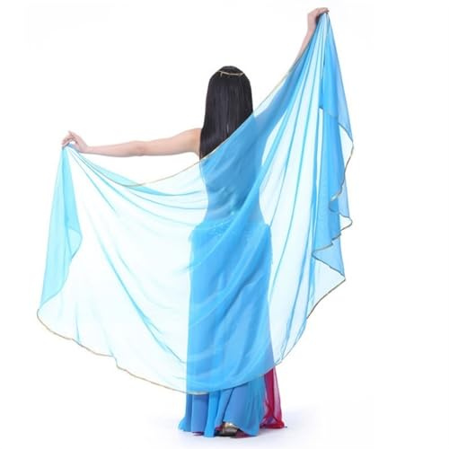 YZDMDM Bauchtanz Schal Chiffon Einfarbig Halbrunder Bauchtanz-Schleier | Mottenflügeln Schleier Damen Chiffon-Kopftuch Tanzen Performance Kostüm Accessoires Goldrand Bauchtanzschleier 250x120cm