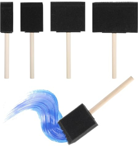 BOHUIZ 4 Pcs Foam Paint Brushes Set, 4 Sizes Sponge Paint Brushes with Wooden Handle, Painting Foam Brush Soft Paints Applicator Sponge Painting Tools for Craft DIY Craft Projects(4)