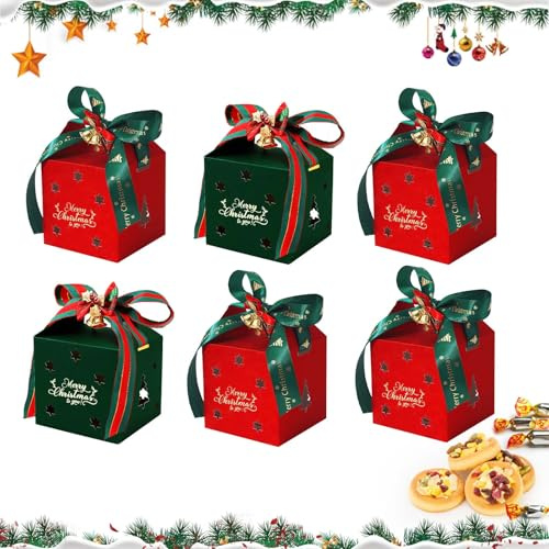 SilverChry Presentask jul, 6 stycken, återanvändbar och lätt att montera, cupcake-låda jul, lämplig för choklad, godis, äpplen, julförpackningar
