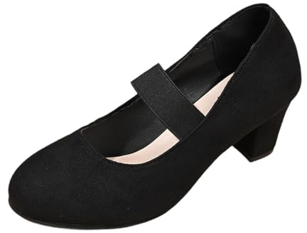 2026 Women Women's Velour Dirndl Shoes with Straps Heel Platform Heels Stilettos Faux Leather Block Date Night Interview Mary Jane Low Strap Closed Toe (3) Black
