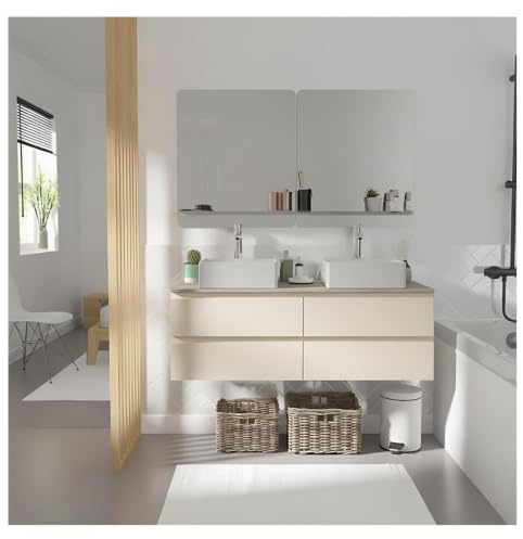 MOB-IN Sorrento - Mobile doppio lavabo sospeso con piano in legno, 120 cm