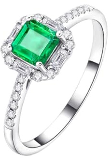 Beydodo Anello da donna in oro bianco 375 585 750, con smeraldo 0,5 carati e diamante 0,24 carati, anelli di fidanzamento Memoir per matrimonio, misura 49 (15,6)-65 (20,7), 21 (19,4), metallo prezioso