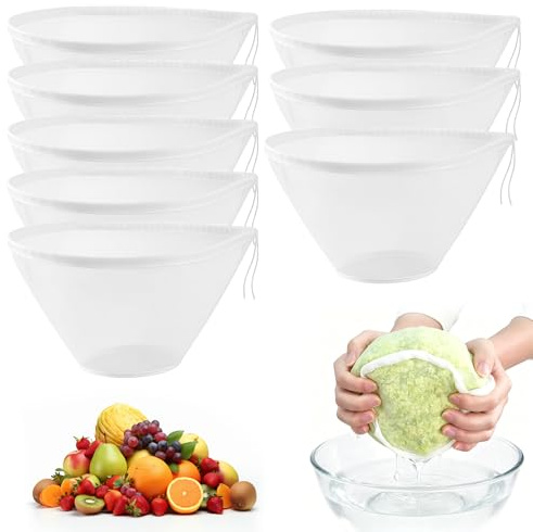 Tarqite 8 Stück Nussmilchbeutel, Nylon Käsetuch, Feinmaschiges Passiertuch, Wiederverwendbar Schüsselform Nylon Filterbeutel mit Kordelzug für Käse Fruchtsaft Joghurt Wein Kaffee Gemüsesaft