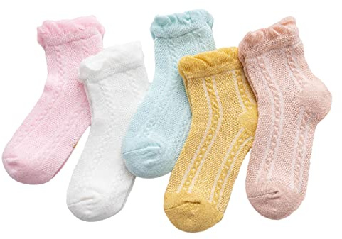 Chausson Bebe Garcon Lot de 5 paires de chaussettes d'été en coton pour nourrisson Motif dessin animé Minces Respirantes Couleur unie Mode