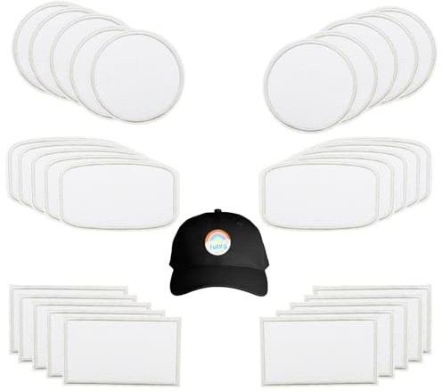 letsinstyle 30 Uds. Parches de Sublimación, Parche Bordado con Borde Blanco Plano de 1.9 x 3.1 Pulgada, Parches de Reparación para Planchar con Forma de Círculo Rectangular para Gorras Y Ropa