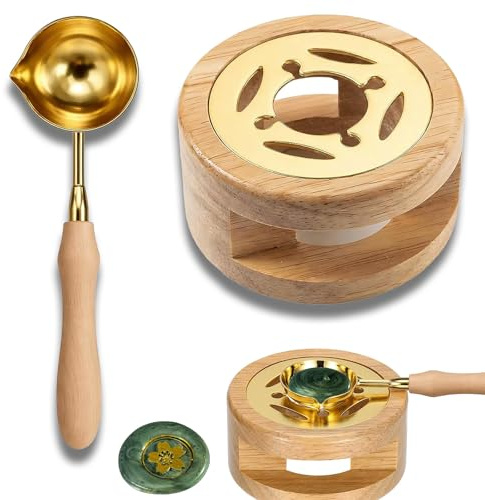 Wax Seal Kit,2 Pieces Sealing Wax Set,Warmer Melting Spoon | Melting Furnace Wooden with Melting Spoon for Wedding Invitation Envelope Letter Arts Crafts