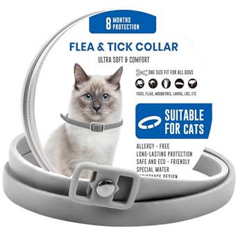 YEDPGUE Collier Anti-puces et Anti-tiques pour Chat, Gris, 38cm | Réglable, Protection 8 Mois, Imperméable, Convient à Tous Les Chats