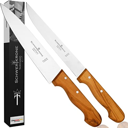 Schwertkrone Coltello da carne | manico in legno d'ulivo | Coltello multiuso | Coltello da prosciutto (set di 20 cm)