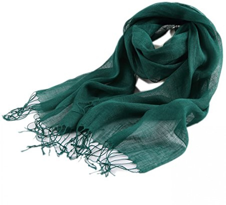 Prettystern Unisex vanlig linnehalsduk 100 % foulard herr och dam vår sommar med fransar, Grön, 200 cm X 55 cm