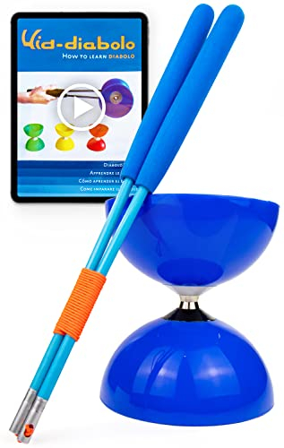Juggle Dream Big Top Diabolo Jonglierset -Kugellagerachse - mit Superglas-Handstäben und Online-Lernvideo - Jonglieren (Blau Diablo/Blau Stäbe)