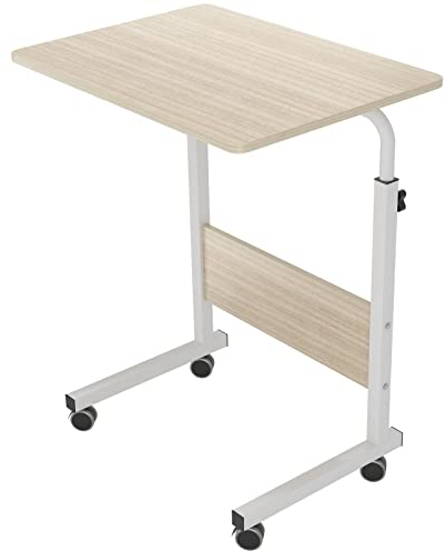 sogesfurniture höhenverstellbar Laptoptisch Laptopständer Computertisch mit Rollen, mobiler Beistelltisch Pflegetisch für Bett und Sofa, 60 * 40 * 71-90cm, Weiß Ahorn 05#1-60MP-BH