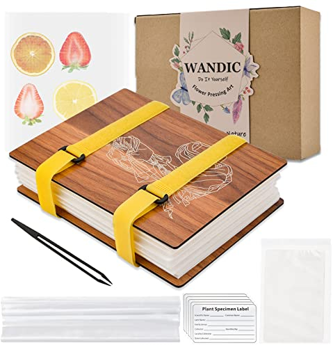 WANDIC Blumenpresse-Kit, Frauen-Holzkunst-Set, Pflanzen-Press-Buch, Blumenpresse, Blätterpresse, Kit für DIY Kunsthandwerk Exemplare Outdoor Lernen