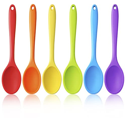 GothaBach 6 Pack 10.8'' Large Silicone Spoons, Heat Resistant Silicone Basting Spoons, Non-Stick Serving Spoon for Mixing, Buttering and Tasting