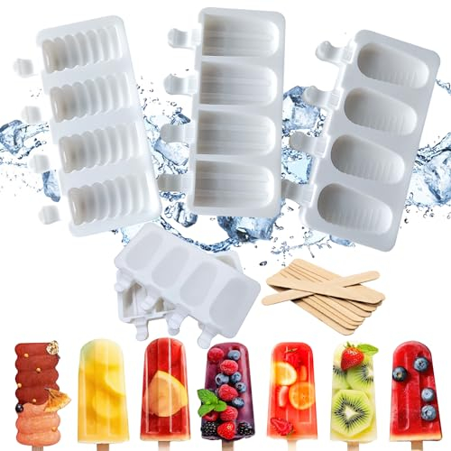 Stampo per gelato in silicone, 3 Pezzi 12 celle Pop Ice Lolly stampo Maker da dessert congelato Popsicle in silicone per torte, riutilizzabili, con 50 bastoncini in legno