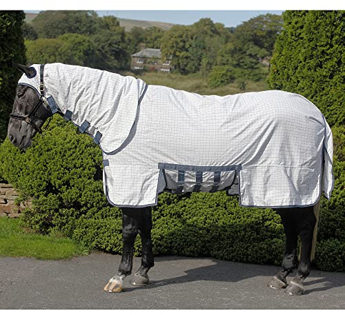 Masta Sweet Itch Combo Fly Rugs for Horses with Neck and Belly Wrap - Horse Fly Rug 600D Ripstop Breathable Sheet, Insects Flies Bug Protection - White, Size 6ft 3inch