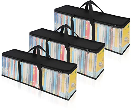 CCidea DVD Storage Bags (Set of 3) Clear PVC Media Holder Case with Handles for DVDs/CDs/VHS Box/Blu Ray Disc/Movie Cases/Video Games Discs - Each Bag Holds up to 40 DVDs