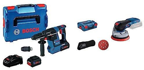 Bosch Professional 18V System perforateur sans-fil GBH 18V-26 F (2,6 J, SDS plus, avec 2 batteries ProCORE18V 5.5Ah, chargeur GAL 1880 CV, dans L-BOXX 136) & 0601372200 Ponceuse excentrique