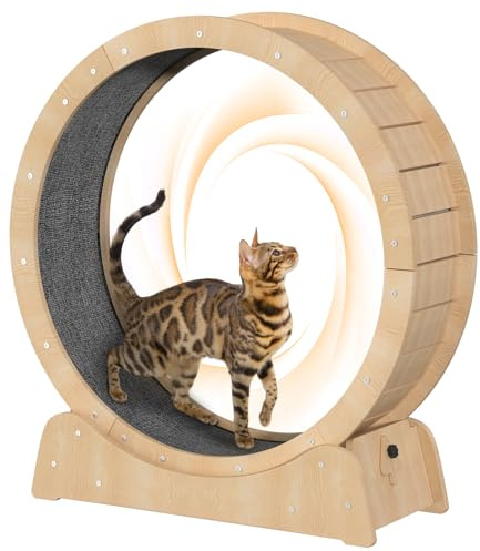 PUPIHOM 39.4 Wooden Cat Running Wheel - Low Noise Exercise Wheel for Large Indoor Cats