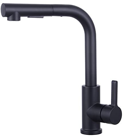 Wasserhahn Küche 2 Modi, HOTTIST Küchenarmatur mit Brause Ausziehbar Edelstahl 304 Mischbatterie Küche, 360° Drehbar Hochdruck Armatur Küche, Matt-schwarz