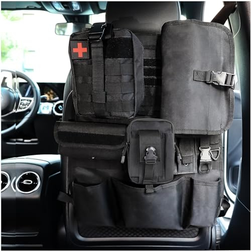 OEMASSIVE Taktisch Autositz Organizer Nylon Hängender Rückenlehnenschutz Taktische Tasche Ausrüstung mit Abnehmbaren Molle Taschen für Die Meisten Fahrzeuge