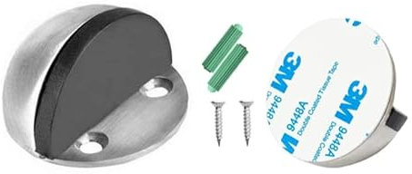 1/2/4/8/12 Pieces Stainless Steel Floor Door Stopper, Oval Floor Mounted Half Moon Door Stop with Screws and 3M Glues Self Adhesive for Protect Walls and Doors (Pack 1)