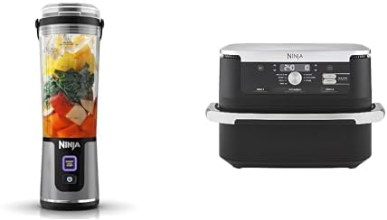 Ninja Blast Blender portable, 530 ml, mini blender sans fil puissant, rechargeable, BC151EUBK + Ninja Foodi FlexDrawer Air Fryer, Dual Zone Avec Séparateur Amovible, Grand Tiroir 10.4 L, AF500EU
