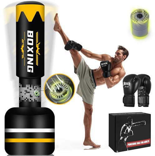 69'' Standing Punching Bag for Adults, Heavy Duty Kick Boxing Bag with Automatic Built in Air Pump and 12OZ Gloves, Training Equipment for MMA Muay Thai Kickboxing Home Gym Exercise