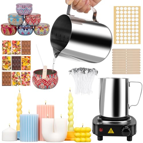 JelyArt Kit para Hacer Velas con Fundidor 900ml, 6 Latas, 100 Mechas