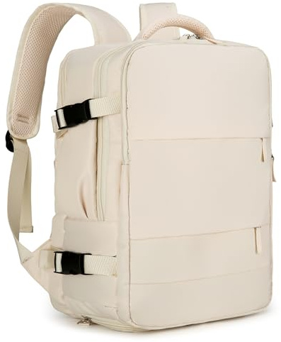 smallrun Mochila Viaje Cabina Avion 43x16x28 Equipaje de Mano Cabina Mochilas 20L con Orificio De Carga Y Bolsillo Mochila Antirrobo Multifuncional para Viajes (BEIGE)