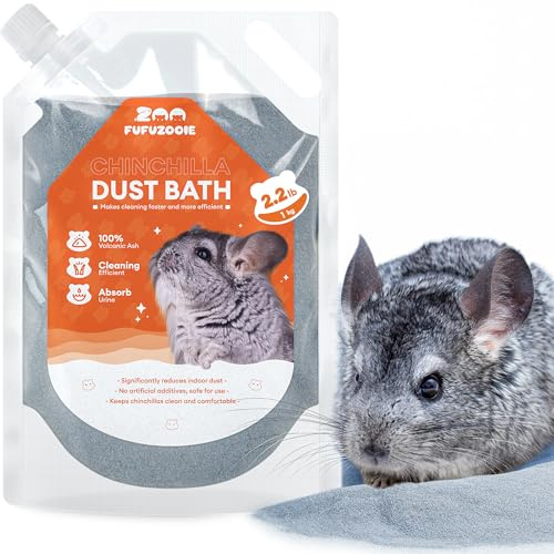 FUFUZOOIE Natural Mixed Volcanic Minerals Chinchilla Dust Bath This Ultra-fine dust for Chinchillas and Degus Promotes Coat Care and Natural Grooming. Soft, Natural Bathing Sand in 35oz.（Grey）