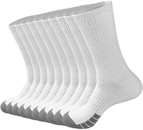GKX Men's Cotton Athletic Socks – Moisture-Wicking, Cushioned Crew Socks for Work Boots, Sports & Outdoor – Heavy Duty(White 8P)