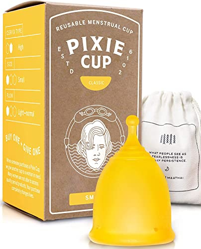 Pixie Menstrual Cup - No Metals or Toxins - 100% Medical-Grade Silicone - Ranked 1 for The Most Soft Reusable Period Cup - Wear 12 Hours - Tampon Alternative - Buy One We Give One (Small)