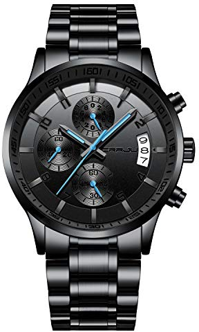 CRRJU Herren Uhr wasserdichte Chronographen Armbanduhr Männer Edelstahlarmband Business Analog Quarzuhr mit Kalender (Schwarz Blau)