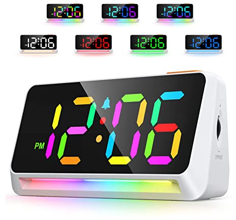 OCUBE Alarm Clock for Kids with Night Light,Digital Alarm Clocks Bedside,Colorful Display Bedside Clocks Mains Powered with Dimmable Brightness,Loud Alarm Volume,USB Charger,Snooze for Bedroom Décor