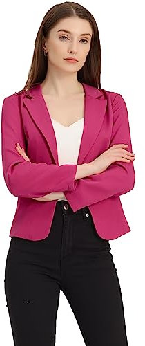 Allegra K Blazer Femme Imprimé Fleuri Veste de Costume d'affaires Décontracté à Revers Cranté Coupe Cintré Blazer de Bureau Floral Rose Vif-Solide M