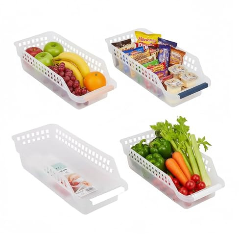 Shop4allsorts Fridge Organisers - Set of 4 Storage Containers - Fridge Baskets - Multipurpose Organiser Boxes For Kitchen, Fridge, Cupboard, Snacks, Cans, Tins, Pantry, Household - BPA Free