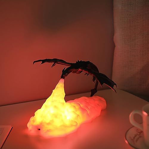 Ulalaza Lámpara de dragón de fuego, lámpara de dragón de hielo, lámpara de noche con impresión 3D, lámpara de luna con regalo USB adecuada para decorar dormitorio