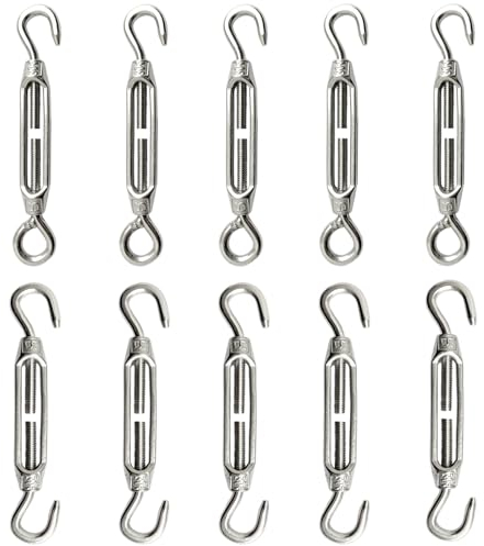 10Pcs M4 Edelstahlspanner, Spannschloss 304 Edelstahl Haken und Ösenverstellbares Spannschloss für hohe Beanspruchung Spannschloss Haken und Augen Set