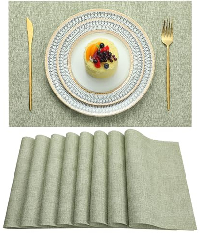 LQICAI Placemats Set of 6 Washable Heat Resistant Place Mats PVC Woven Dining Table Mat Green 6pcs