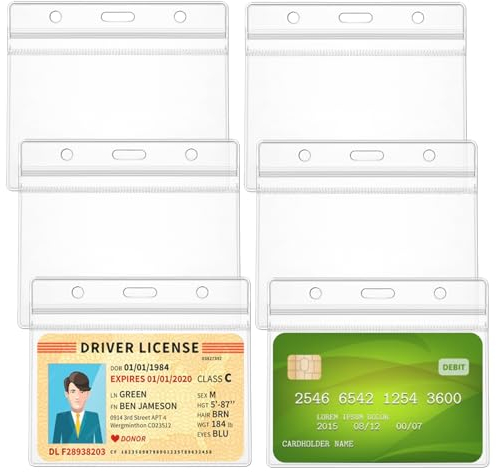 Dimeho 6er-Pack Transparente Kartenhüllen Horizontale Ausweishalter für Schlüsselband Verschließbare Wasserdichte Ausweishüllen transparenter Kunststoff extra dicker Namensschildschutz für Büro